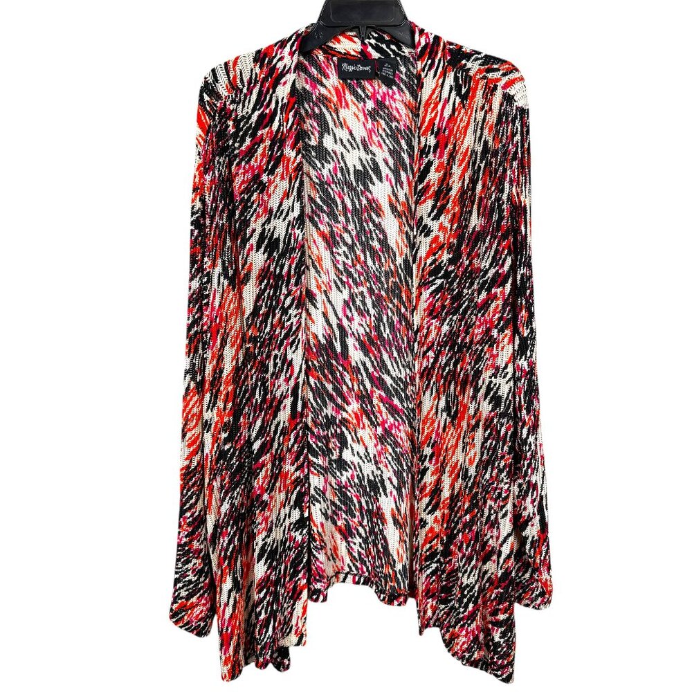 Maggie Barnes Cardigan Size 3X 26/28 Multicolor Print Open Front Knit Sharkbite
